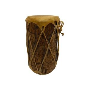 Handmade Rustic Wood and Leather Drum Native American Style Decor